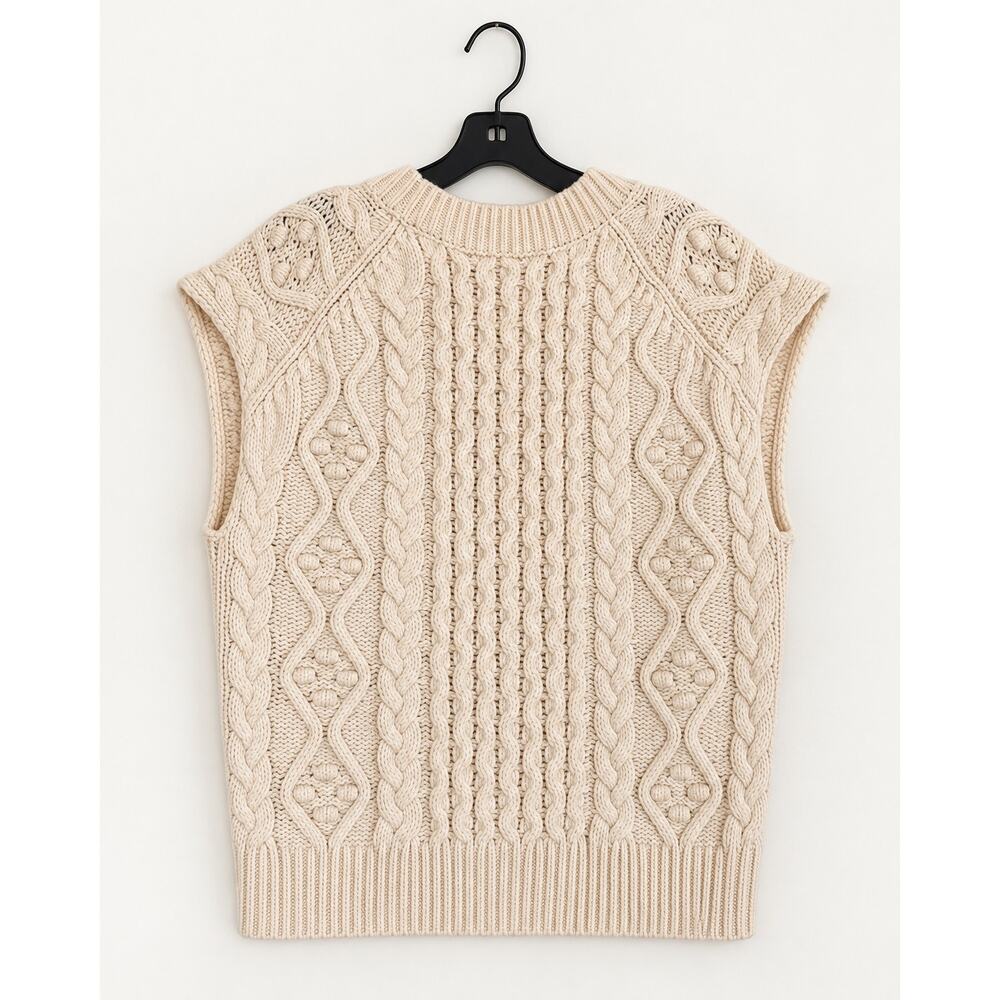 LOULOU STUDIO Torreta Cable Knit Wool Cashmere Sweater Vest Ivory XS - Picture 8 of 8